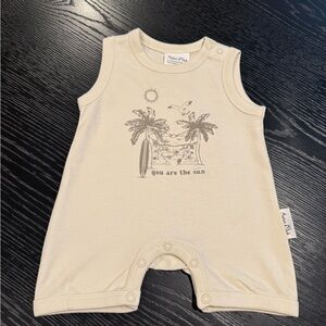Beige Sleeveless Romper with Palm Tree Print